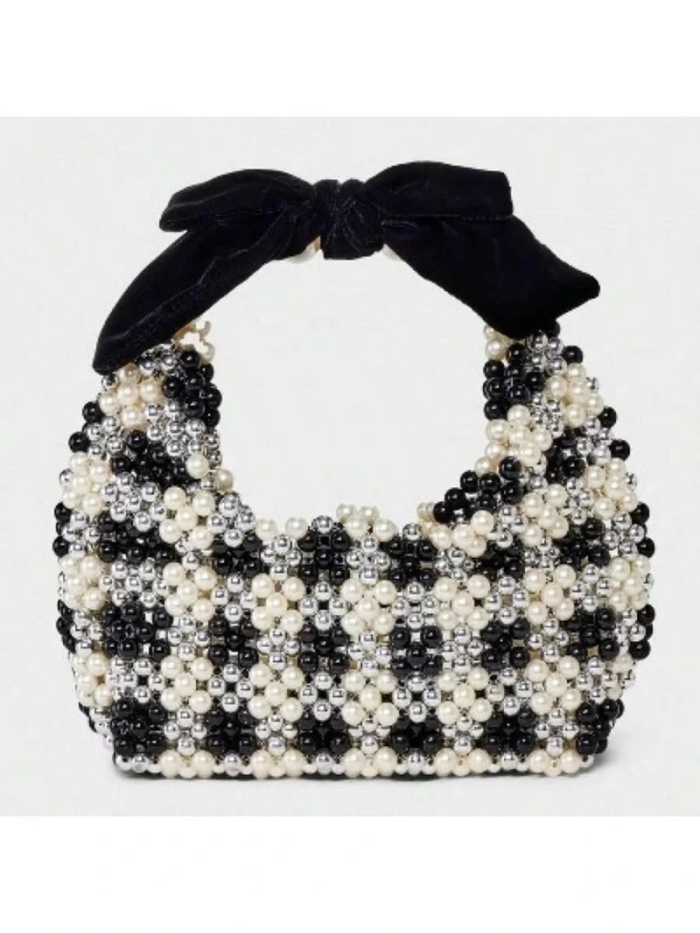 NWT A New Day Black & White Beaded Checkered Shoulder Bag with Bow Pearl - Picture 2 of 12
